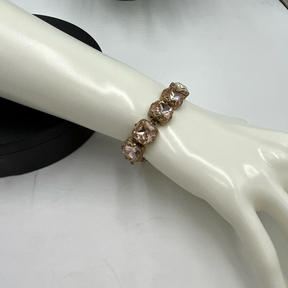 J. Crew Brass and Pretty Peach Rhinestone Gold‎ Gone Tennis Bracelet